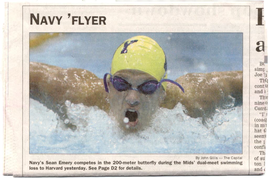 Sean Emery swimming butterfly at the Naval Academy